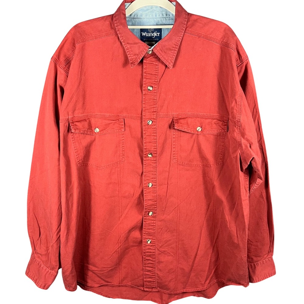 Wrangler Western Shirt Mens XL Red Long Sleeve Cotton Button Down MR0522R